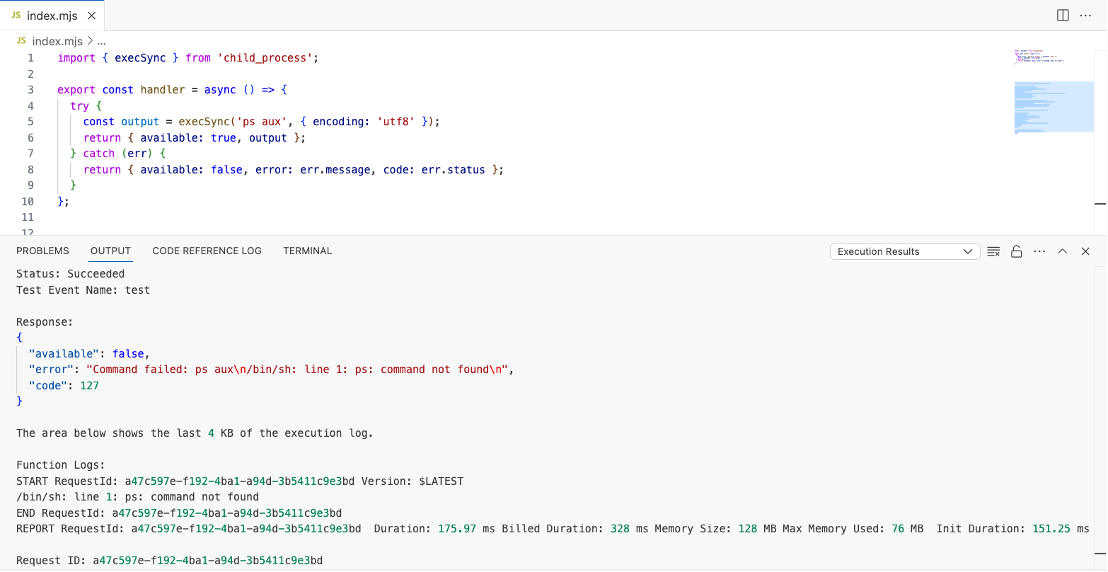 ps command not found within AWS Lambda